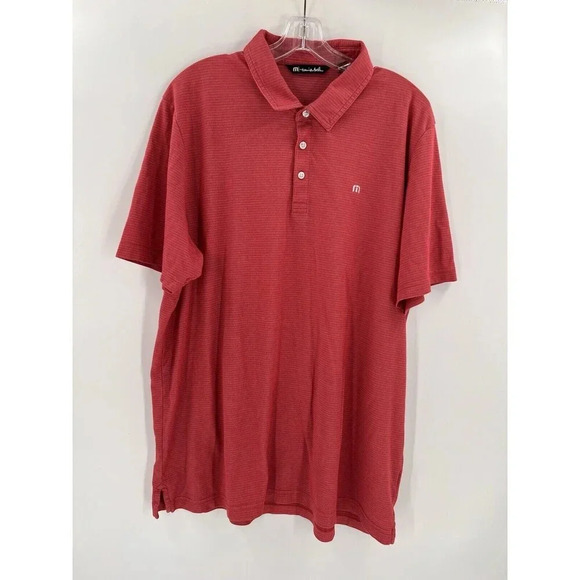 Travis Mathew Polo Shirt Mens 2XL XXL Red Striped Golf Stretch Performance Logo - Picture 3 of 9